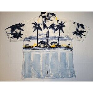 Vintage Guess Jeans Button Front Hawaiian Shirt XL‎ Multicolor Palm Tree Island